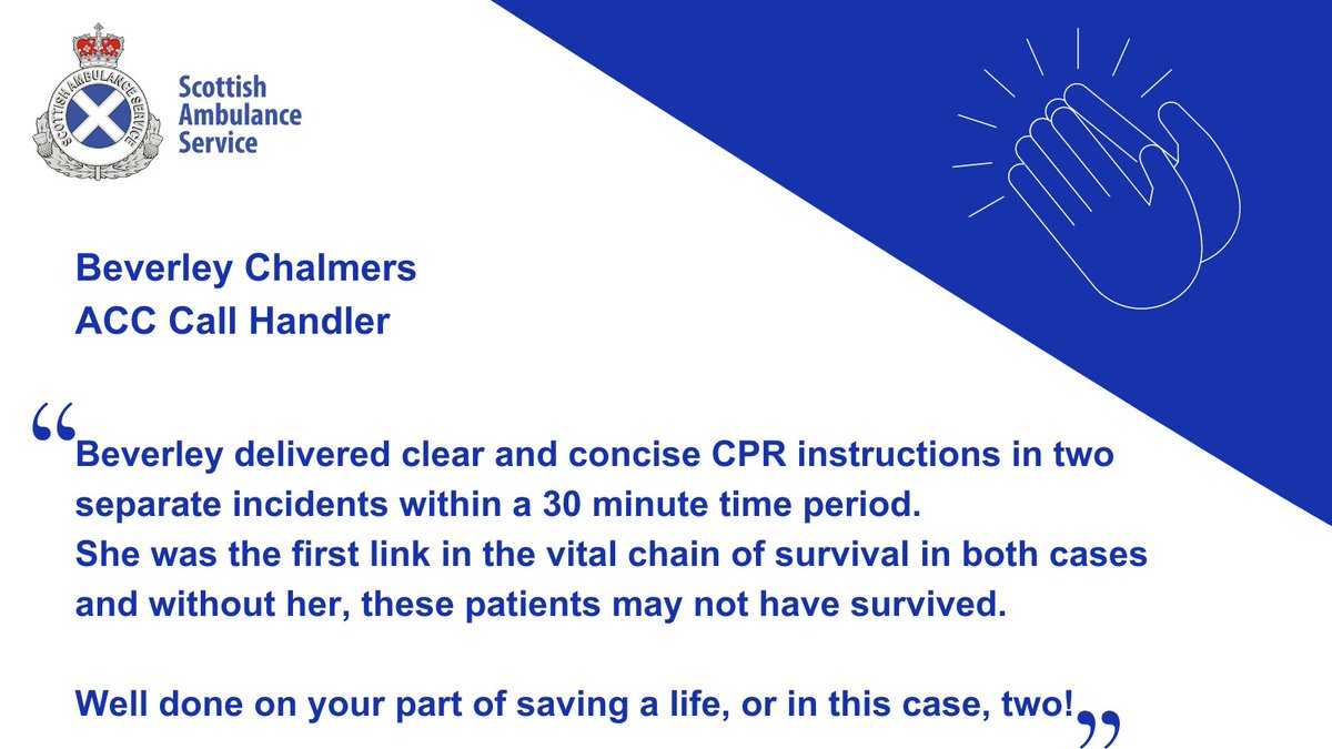 Scotambservice's tweet photo. Here is our latest #WellDoneWednesday spotlight.
We are highlighting the excellent work of Beverley Chalmers, ACC Call Handler. Well done Beverley!
Find out more about CPR and other first aid skills you can learn here: https://t.co/HvEe4dRzAE
#CPR #CallHandler #ControlRoomHero https://t.co/STPffJQCAj