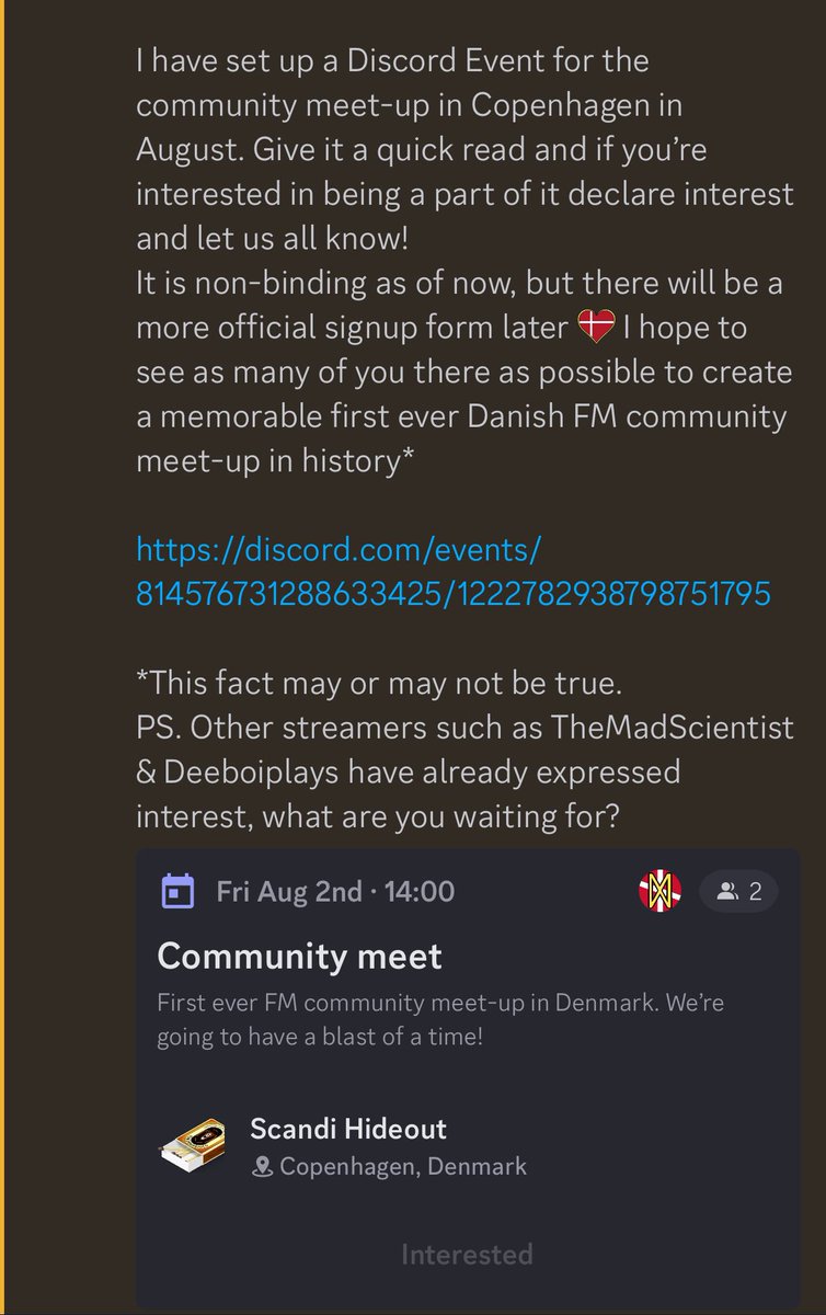 ALERT: COMMUNITY MEET IN AUGUST. If you don’t care about me, I absolutely understand, but wouldn’t it be cool to meet the superstars that is @deeboiplays & @MadScientistFM ? discord.com/events/8145767…