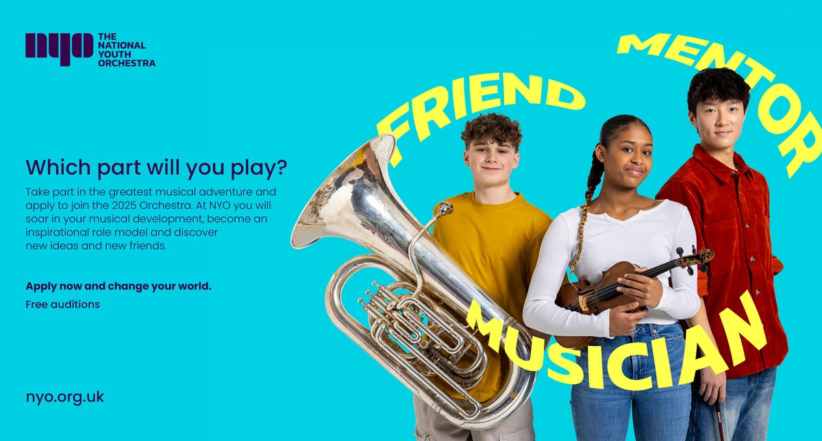 Calling all teenage musicians! Take part in the greatest musical adventure & apply to join @NYO_GB. At NYO you will soar in your musical development, become an inspirational role model & discover new ideas and new friends. Apply now & change your world - nyo.org.uk/get-involved/t…