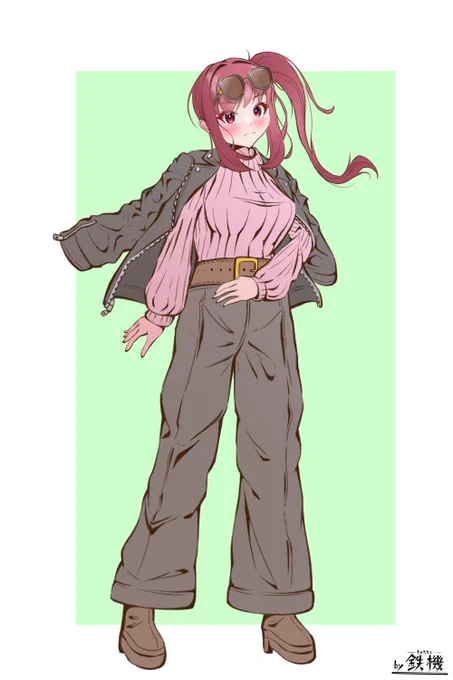 ファッション立ち絵シリーズの第9弾!大人っぽいクール系ファッションの若菜ちゃんを描いた!#うちの子 #年上幼馴染の若菜ちゃん 