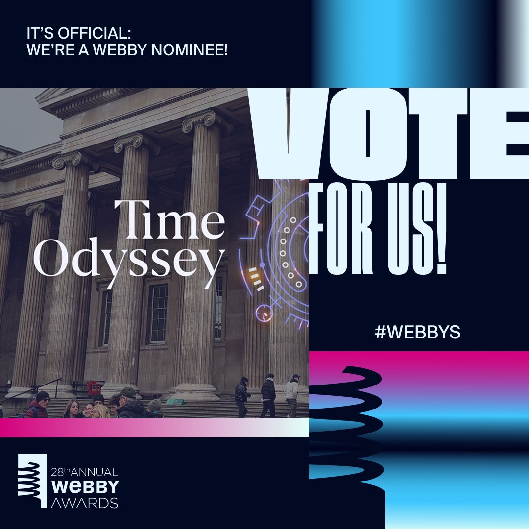 Nomination! Time Odyssey, the immersive adventure for schools created with @explora_art and @britishmuseum has been nominated for a #Webby award, and YOU can help us win the 'People's Voice' award: vote for Time Odyssey today! vote.webbyawards.com/PublicVoting#/… @TheWebbyAwards #award