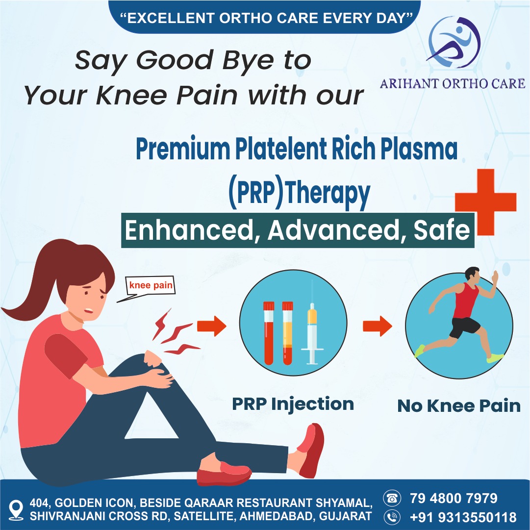 'Knee pain cramping your style? 👋 Say goodbye to discomfort and hello to relief with our game-changing PRP therapy! 🌟 Don't let pain hold you back any longer.'

#arihantorthocare #GoodbyeKneePain #PRPTherapy #PainRelief #walkwithoutlimits #kneepain #kneepainrelief #orthopedic