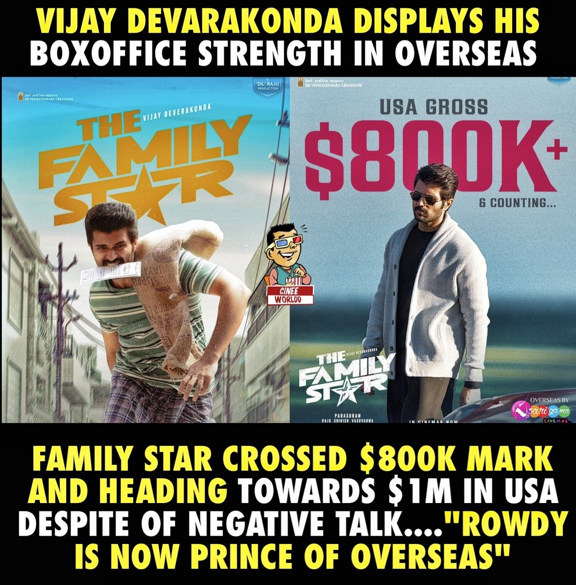 #VijayDevarakonda - 'Prince Of Overseas'

#FamilyStar #MrunalThakur #Dilraju #Cinee_Worldd