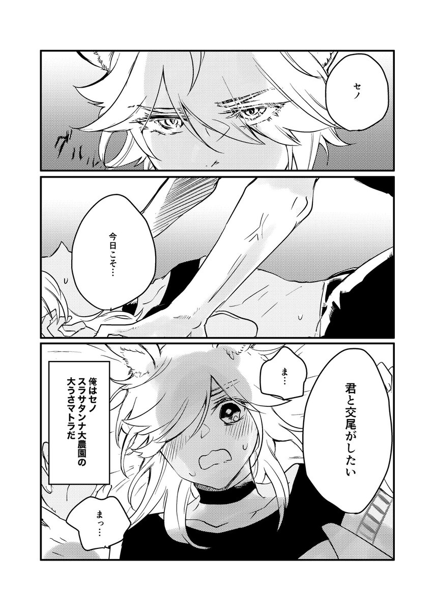 5/5スパコミ 超神ノ叡智2024にて頒布予定のアルセノふたなり本の新刊サンプルです。前作のうさマトラ本の続きになりますが前作知らなくても問題ないです。🔞となりますので当日は年齢確認が出来る準備をお願いいたします。
お品書きはまた後日!

『うさマトラ、オオカミにたべられる。』 