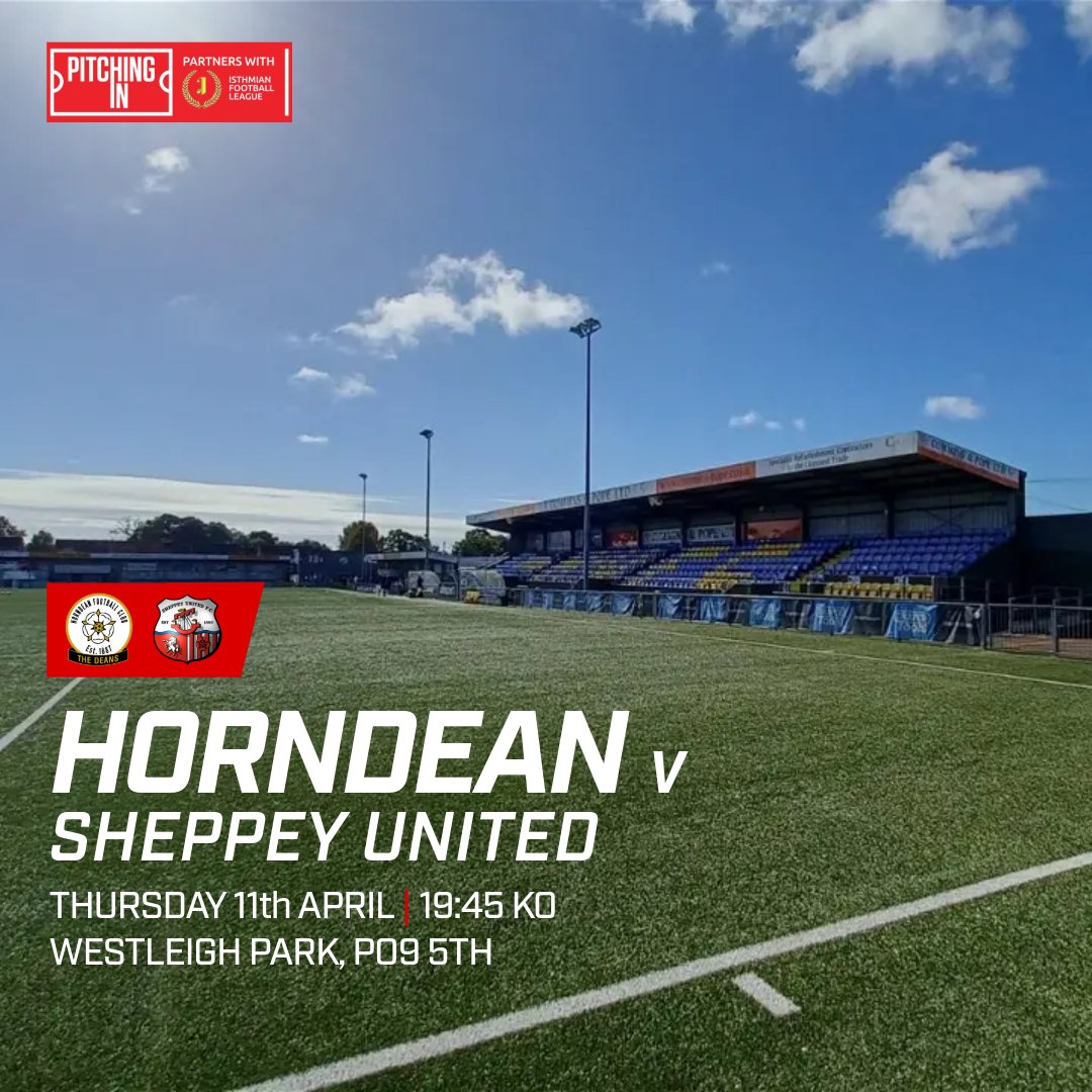 ⏭️ Thursday night football!

🆚 @SheppeyUFC 
🏆 @IsthmianLeague 
🏟️ Westleigh Park, PO9 5TH
⏰ 19:45 KO
🎟️ £10 Adults | £7 Concessions | £5 HWFC STH's

🔴⚪ #UpTheDeans