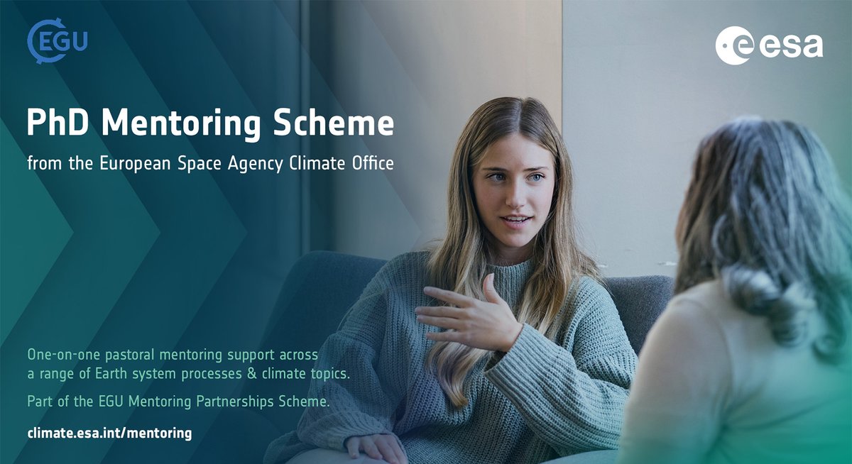 Calling PhD candidates @EGU24 @ESA Climate Office Mentoring Scheme - what is it and how to apply? Drop by the @ESA stand (Hall X2, stand X202) 📅Today 12:30 CEST --> climate.esa.int/mentoring #ESAatEGU #climate #EGU24