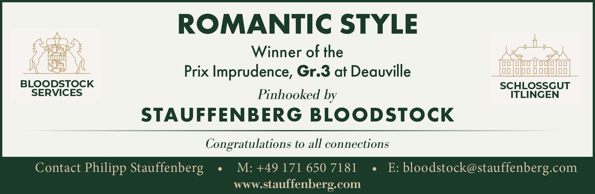 ✨ Another Stakes winner pinhooked by @StauffenbergBS ✨ 🥇 ROMANTIC STYLE, winner of the Prix Imprudence, Gr.3 at Deauville. Congratulations to all connections 👏 Visit ➡️ stauffenberg-bloodstock.com