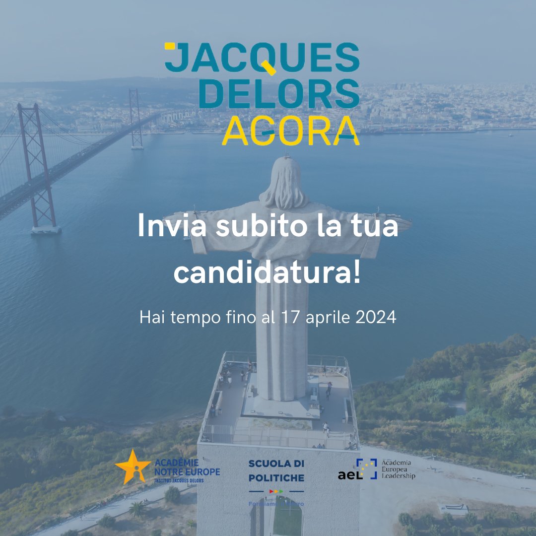 📣Dal 1-4 luglio saremo a #Lisbona per la Jacques Delors Agorà, un evento che riunirà 150 giovani provenienti da tutta #Europa, realizzata da @AcademieNE in collaborazione con la #SdP e @aeleadership_eu ⏰Le candidature sono aperte fino al 17 aprile 2024! scuoladipolitiche.eu/eventi/jacques…