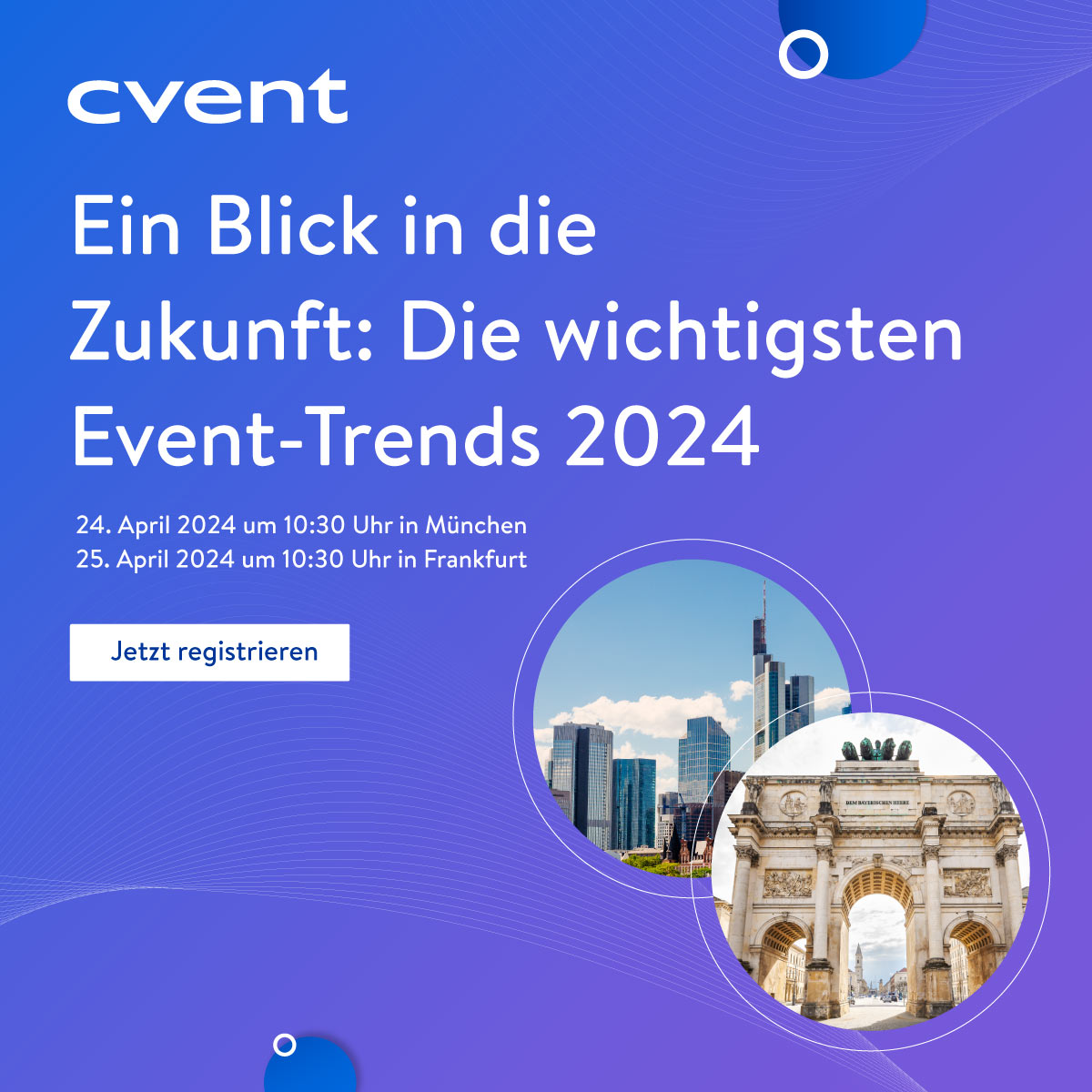 MICEClubcom's tweet photo. Triff die Event-Experten von @cvent am 24. April in München &amp; am 25. April in Frankfurt. Genieße ein exquisites Mittagsmenü &amp; erfahre mehr über die aktuellen Event- und Technologie-Trends für 2024!

Registrierung:
https://t.co/qInIiLXNAz

#SponsoredPost #eventprofs #eventtrends https://t.co/s1qNlGyWmd