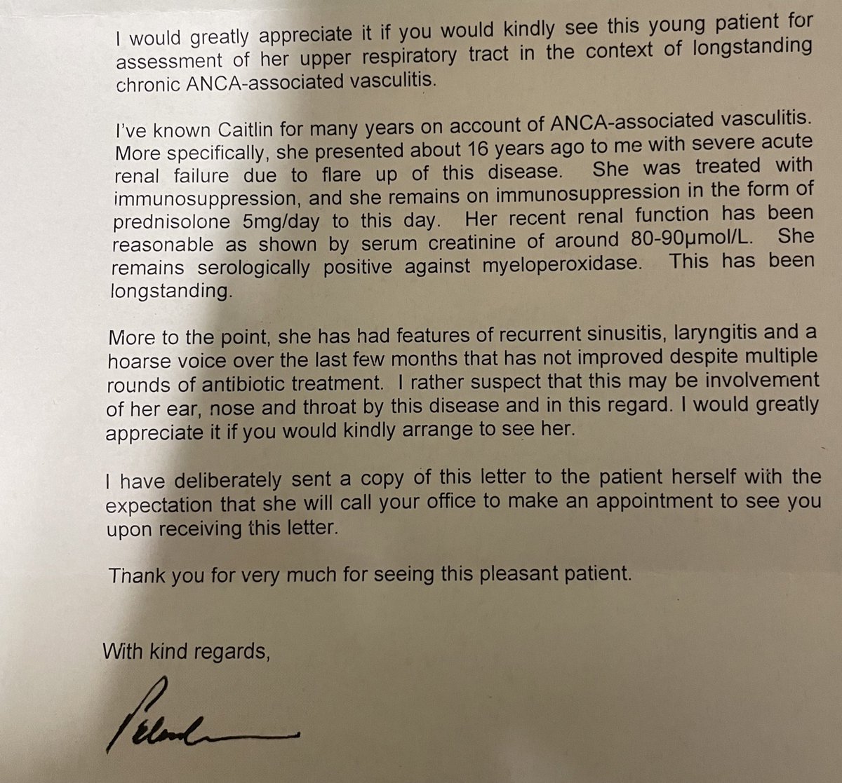 LMAO after several meltdowns over the last few days I finally got the letter from my nephrologist (he said he’d send me a copy of the referral letter)