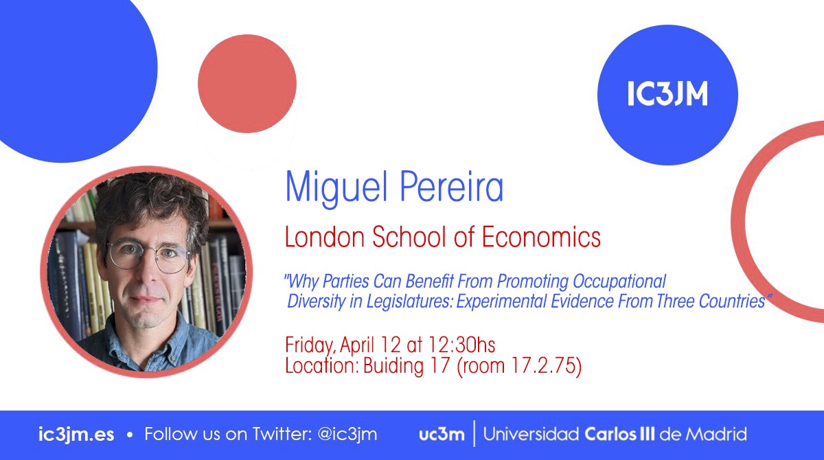 ‼️On Friday, @miguelmaria on 'Why Parties Can Benefit from Promoting Occupational Diversity in Legislatures' in our Permanent Seminar Series‼️ Join us at 12.30 -- is open to everyone!! 🧐🤗