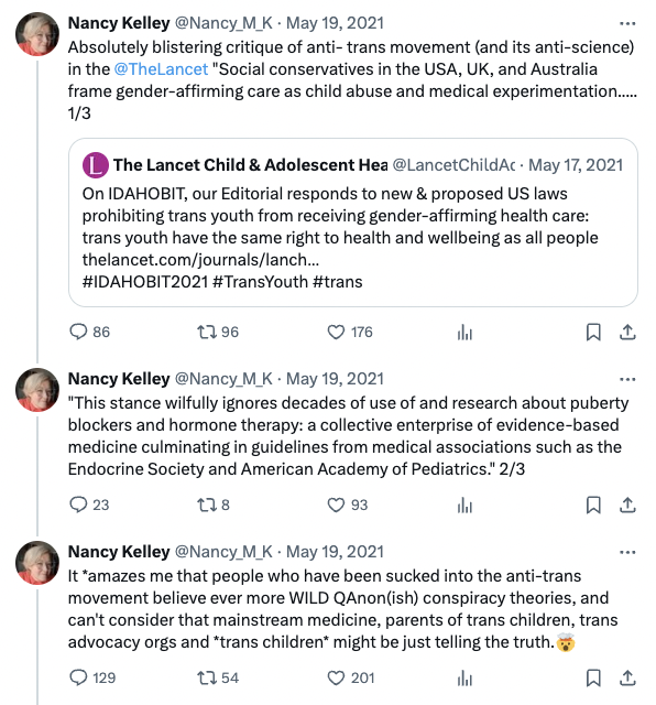 Here is previous Stonewall CEO calling concerns about giving healthy children puberty blocking medication so that they can be better-looking adult transsexuals 'anti-science' and QAnonish