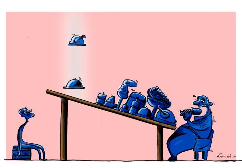 The system is skewed. Cartoon by @hamedbazrafkan1: buff.ly/4cUiY4H #inequality #poverty #wealth