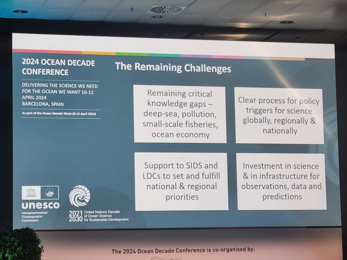 While recognising the progress that has been made, we also need to recognise that the science may not automatically translate into the action needed- and we urgently need to address the knowledge gaps identified through the #Vision2030 process #OceanDecade24