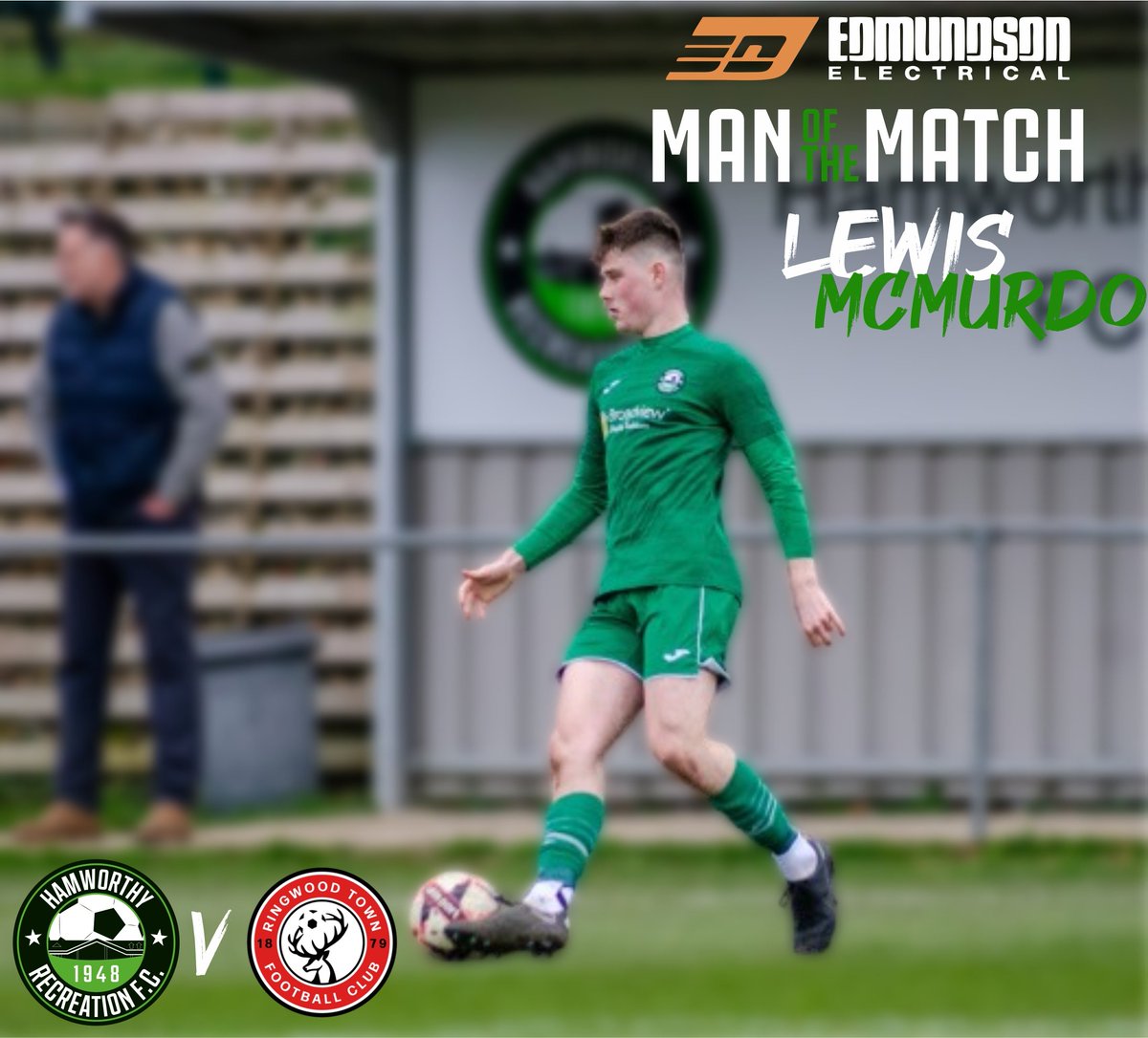 Last night's Edmundson Electrical Man of the Match went to Lewis McMurdo. Lewis is sponsored by The Hamworthy Club. #UpTheRec