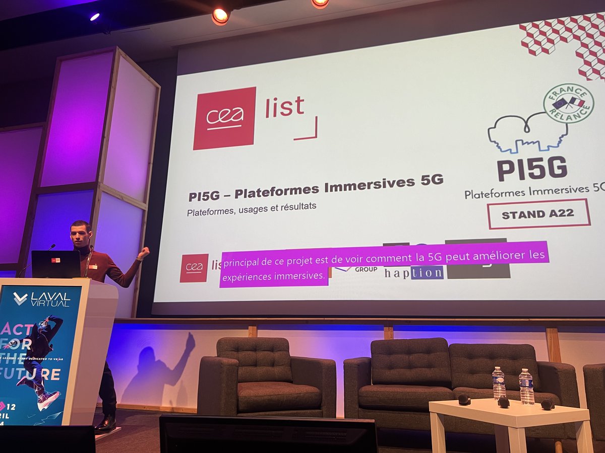 #5 / #XR, #AI &amp; CONVERGING TECHNOLOGIES  🎤 Last talk of this morning with Enzo DELESCLUSE from <a href="/CEA_List/">CEA-List</a>  "How #5G can enhance #immersive experiences and open up new possibilities"  Let's go! 🎬  #LavalVirtual