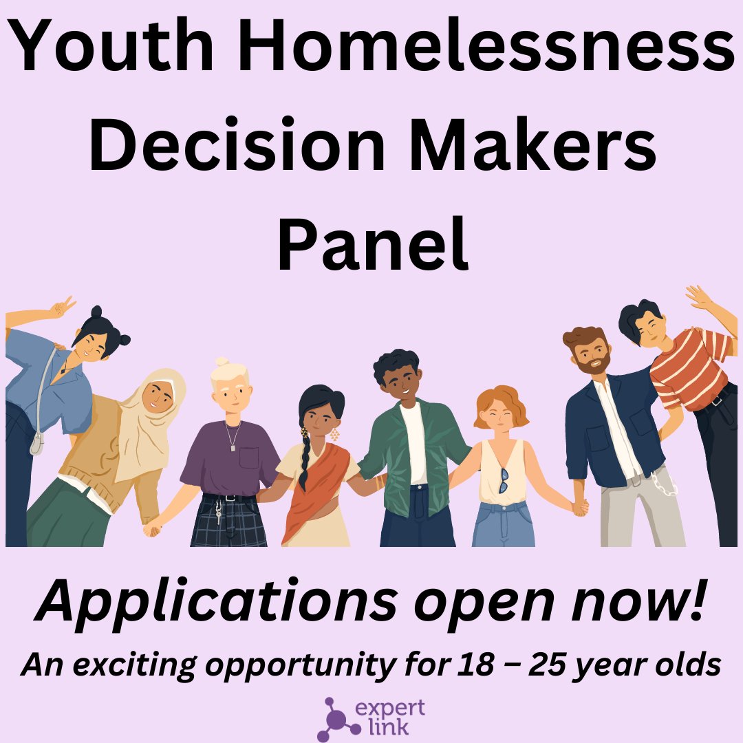 Join the Youth Homelessness Decision Makers Panel!
Comic Relief are launching a funding programme focusing on youth homelessness in the UK. We are looking for people aged 18 – 25 years old! 

expertlink.org.uk/get-involved/

#coproduction #youthhomelessness