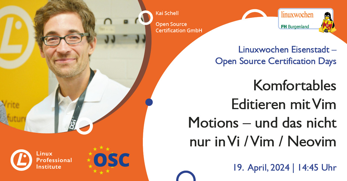 Linux Professional Institute Europe (@lpieurope) on Twitter photo <a href="/LPIConnect/">Linux Professional Institute (LPI)</a> freut sich darauf, die #Linuxwochen #Eisenstadt unterstützen zu können. Lasst euch den Vortrag von Kai Schell, <a href="/LPI_CE/">OSC - LPI Channel Partner Europe</a>, zum komfortablen Editieren mit Vim Motions am 19. April nicht entgehen.
linuxwochen.at/programm-eisen…
#LPIC1 #Linux <a href="/LPIConnect/">Linux Professional Institute (LPI)</a> freut sich darauf, die #Linuxwochen #Eisenstadt unterstützen zu können. Lasst euch den Vortrag von Kai Schell, <a href="/LPI_CE/">OSC - LPI Channel Partner Europe</a>, zum komfortablen Editieren mit Vim Motions am 19. April nicht entgehen.
linuxwochen.at/programm-eisen…
#LPIC1 #Linux