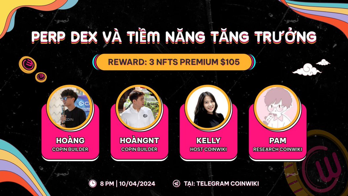 AMA #5 CoinWiki x COPIN "Perp Dex và tiềm năng tăng trưởng"

🎁 Phần thưởng cho những người tham gia may mắn là "3 NFT Premium trị giá 105u" - unlock toàn bộ tính năng của app.copin.io

⏰ Mọi câu hỏi sẽ được trả lời trong buổi live của <a href="/coinwikivn/">Coin Wiki</a>