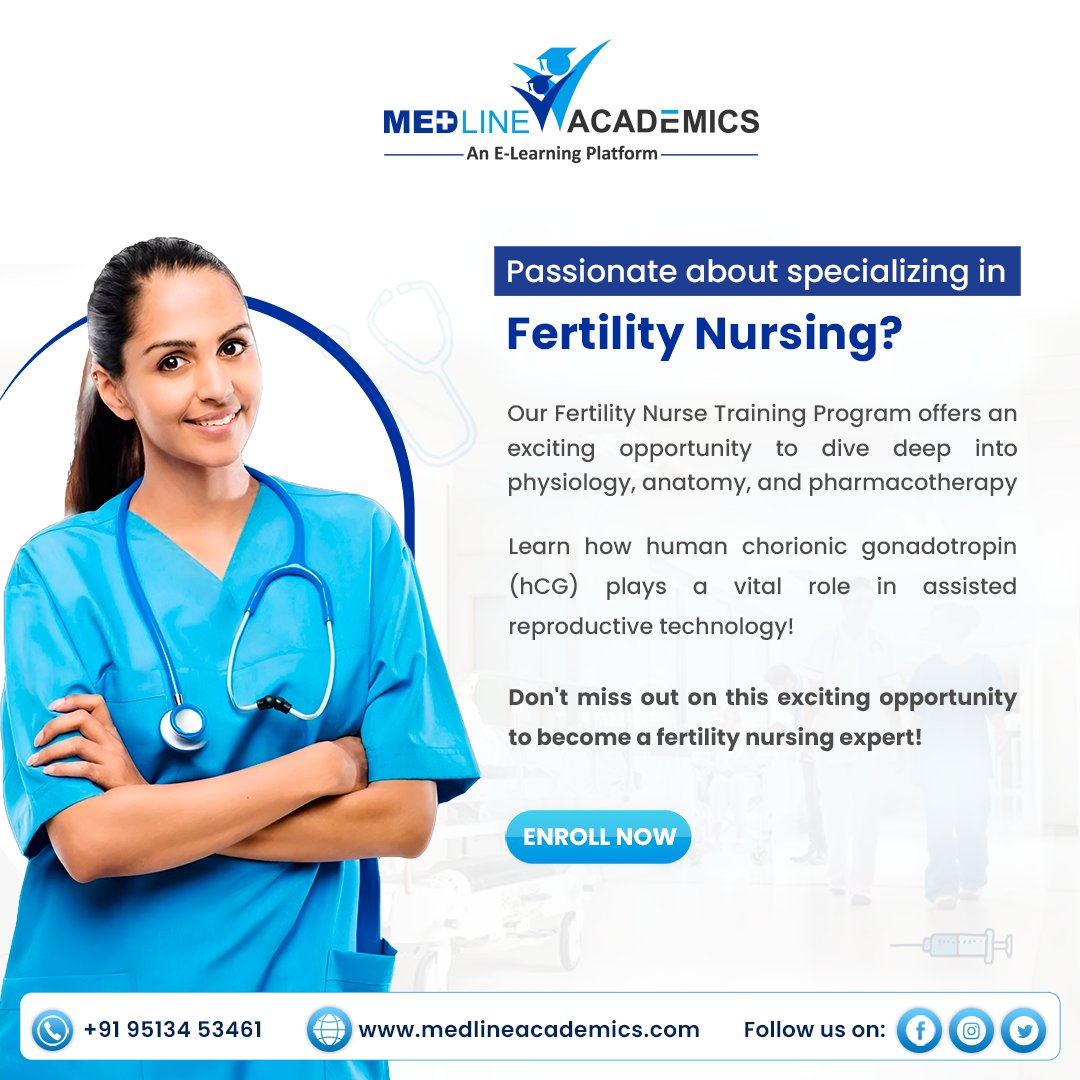 Passionate about specializing in fertility nursing? Learn how human chorionic gonadotropin (hCG) plays a vital role in assisted reproductive technology! 
Visit: medlineacademics.com/certificate-co…
#FertilityNurseTrainingProgram #NursingCourses #Nurse #CertificateCourse #ReproductiveMedicine