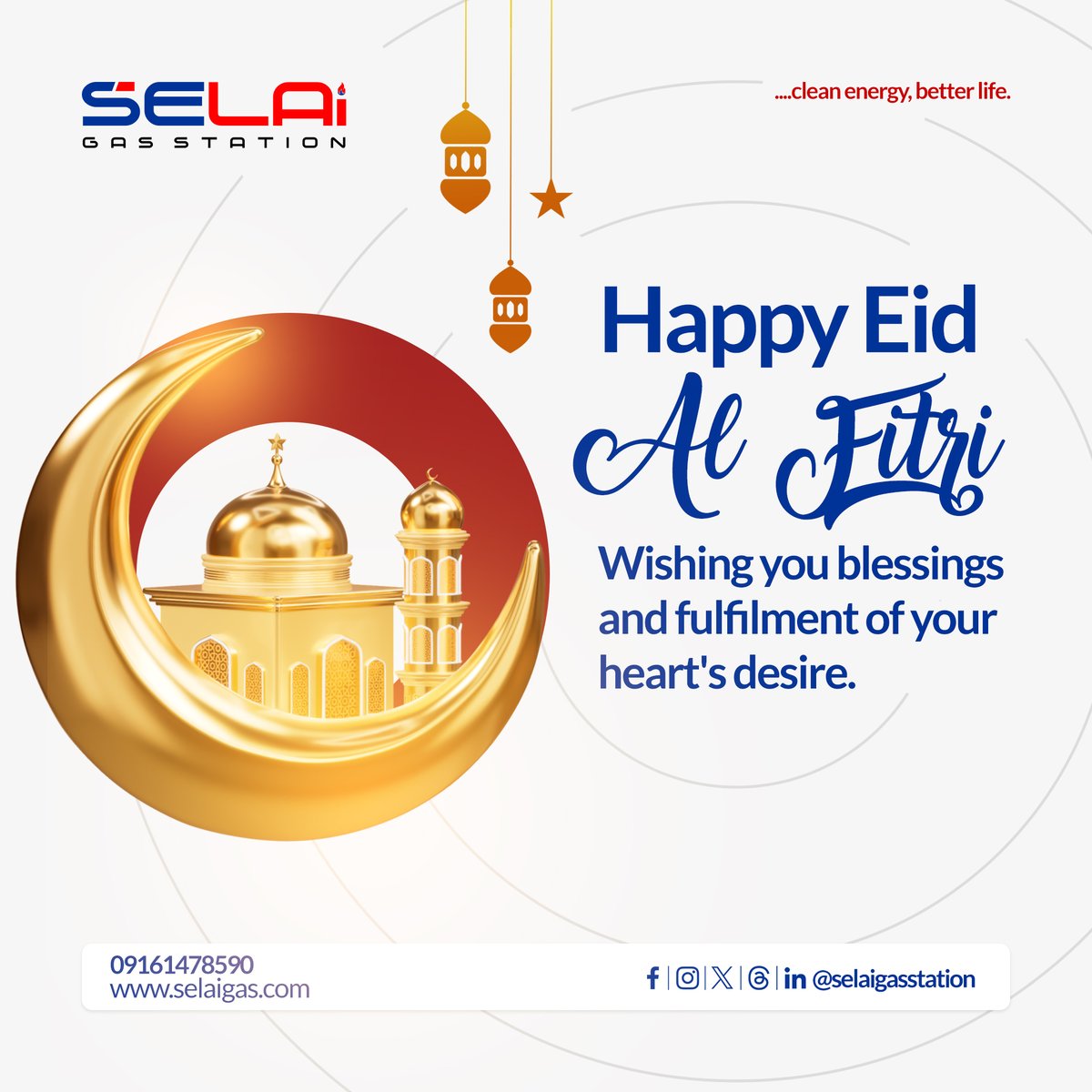 Wishing you a joyous Eid Al-Fitr!

May your celebrations be as warm and comforting as the natural gas that powers your home.

Happy Eid Al-fitr from SELAI GAS.

#SELAIGas #EidAlFitr