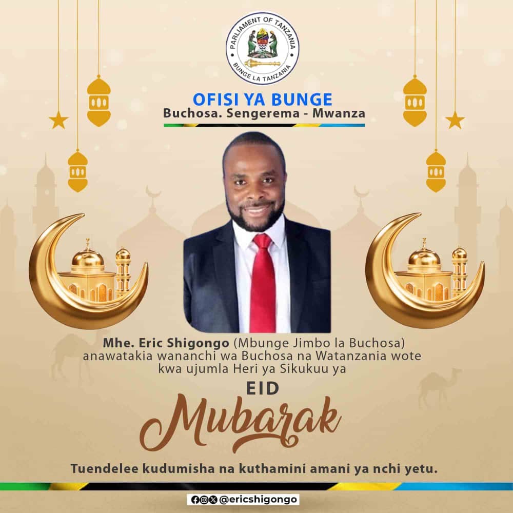 Nawatakia Wanabuchosa na Watanzania wote heri ya Sikukuu ya Eid El Fitr.

@samia_suluhu_hassan @ikulu_mawasiliano
@ccmtanzania <a href="/uvccm_tz/">UVCCM TZ</a> 

#CCMImara
#TunaendeleaNaMama
#KaziIendelee
#Kaziinaendelea 
#VitendoVinaSauti