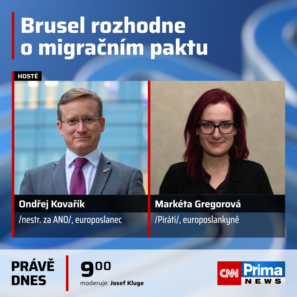 Sledujte Právě dnes na CNN Prima NEWS. Hosty Josefa Klugeho budou Markéta Gregorová a Ondřej Kovařík. Řeč bude o migračním paktu.