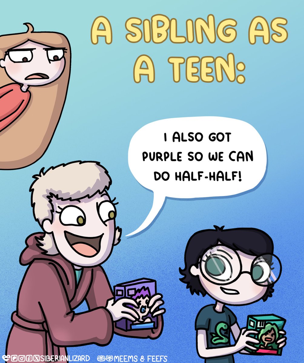 siberianlizard's tweet photo. Happy #NationalSiblingDay ! 🥰 I am the eldest in my family and sometimes feel like was a practice run on parenthood haha. My parents are way more relaxed with my siblings 🤣
.
.
#comics #sister #comicday #webtoon #SiblingsDay #patreoncreator #Patreon https://t.co/HOj4G7nLZZ