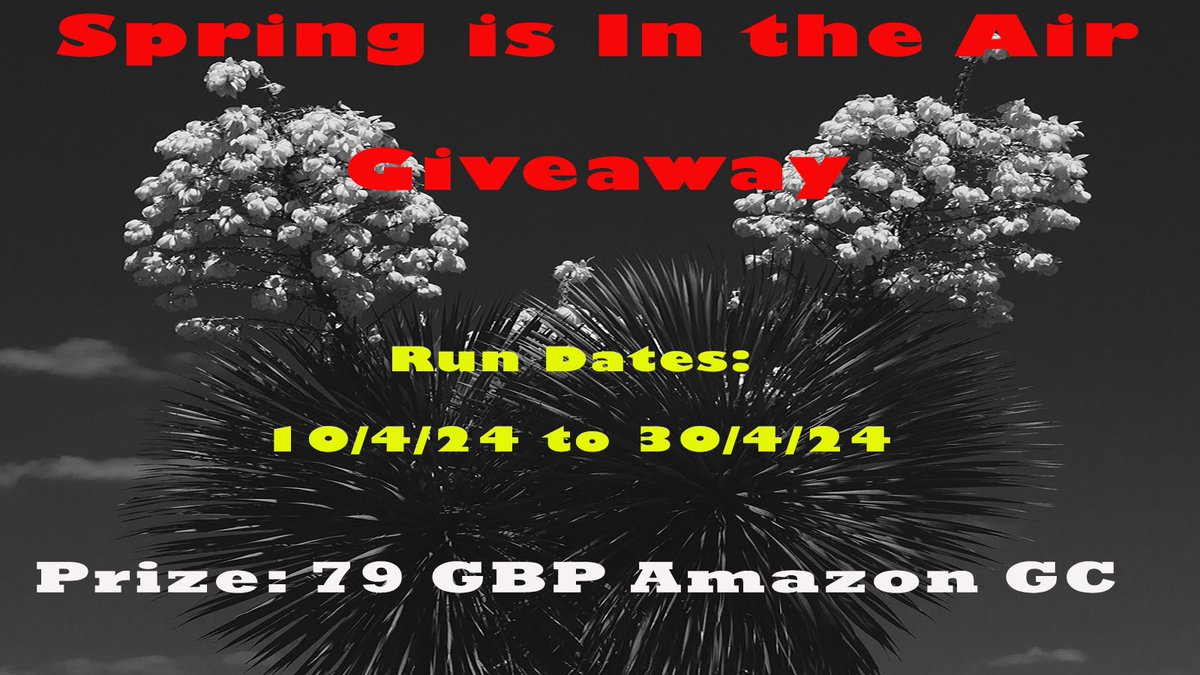 Spring Is in the Air Giveaway  Runs 10/4/24 to 30/4/24 Follow 10 authors on Bookbub  for your chance to win a £79 Amazon GC prize. This is the link to enter the giveaway:  rafflecopter.com/rafl/display/7…? #Giveaway #Bookbub #AmazonGCPrize #Thriller  #Crime #Suspense  #HorrorArt