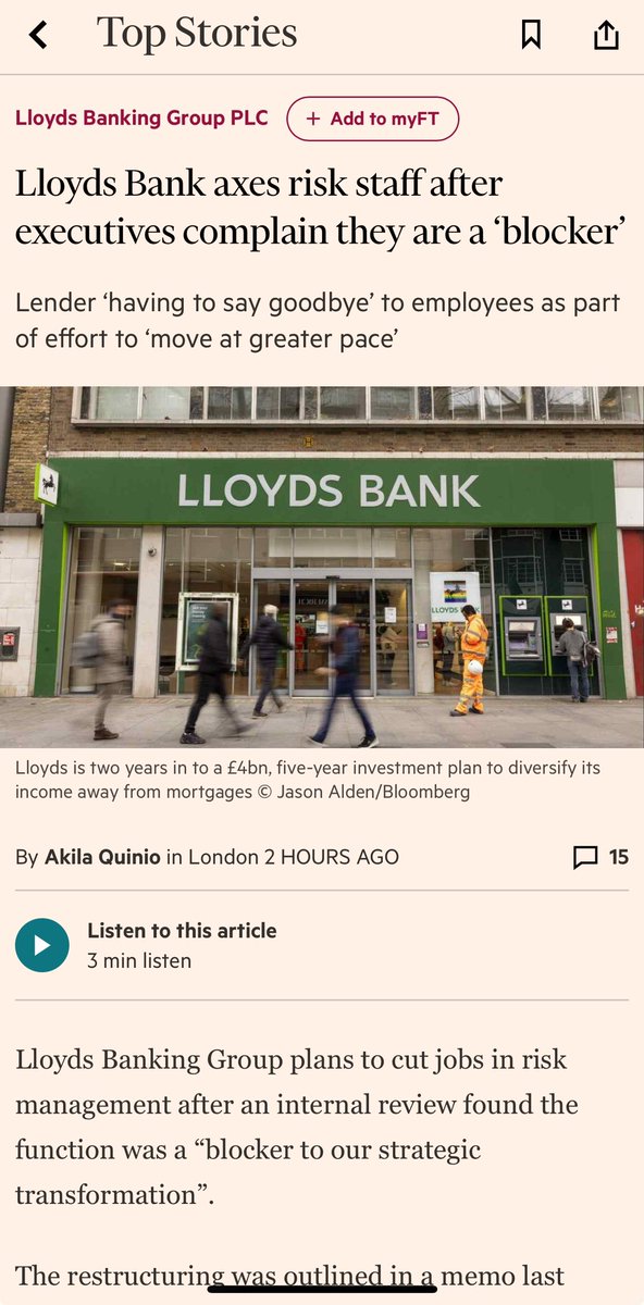 A bank with a history of taking terrible risks and general bad behaviour thinks the risk management department is a “blocker” Everyone in charge at Lloyds bank is an unserious person.