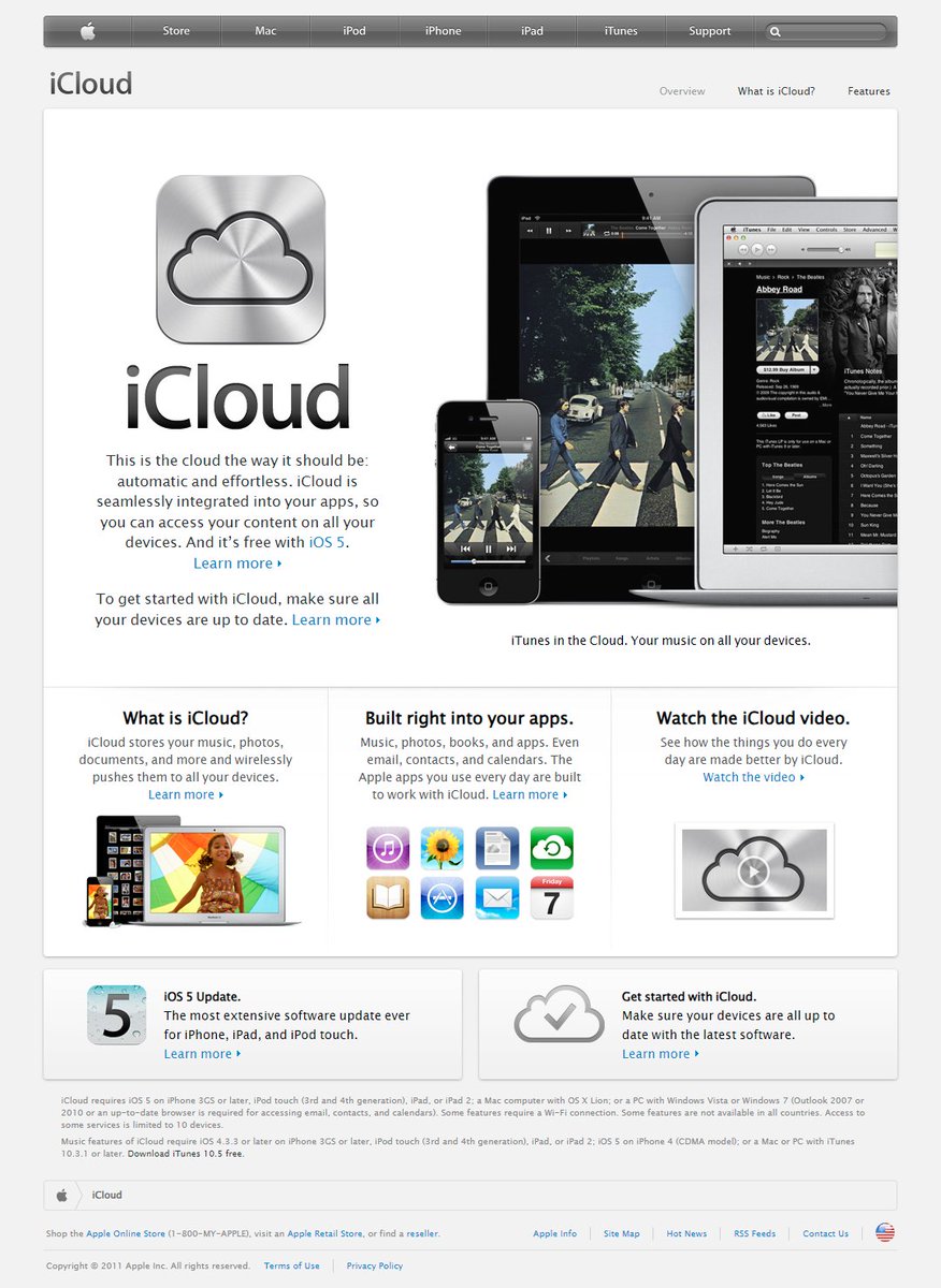 Apple iCloud website in 2011