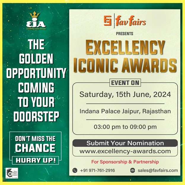 Get ready to witness greatness at the Excellency Iconic Awards!  Join us on June 15th, 2024, at the majestic Indana Palace Jaipur, as we honor excellence and celebrate the trailblazers of our time.  
#excellencyiconicawards #awardshow #celebratingexcellence #glamourandprestige