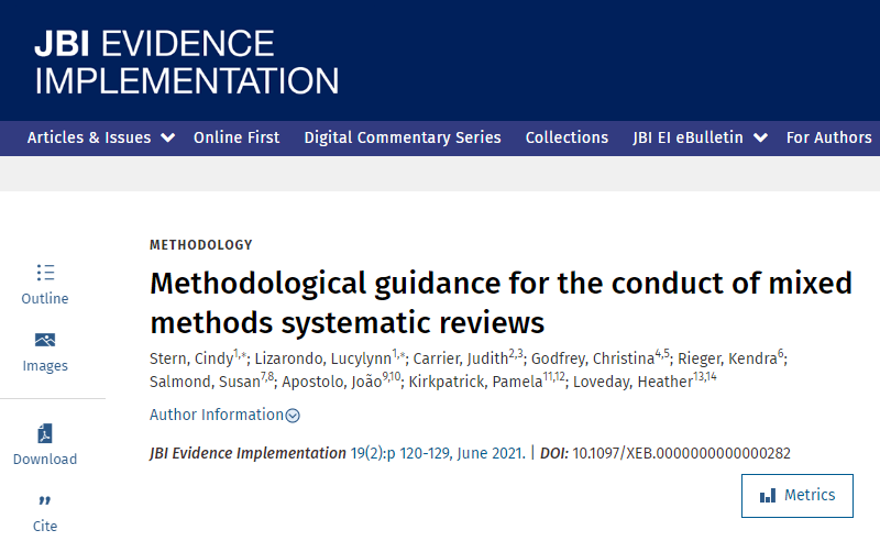 JBI_EI's tweet photo. This study presents the updated methodology for conducting mixed methods systematic reviews, offering guidance for integrating quantitative and qualitative evidence https://t.co/0buPS8wQls
#JBIMethodology https://t.co/uguURCqOHH