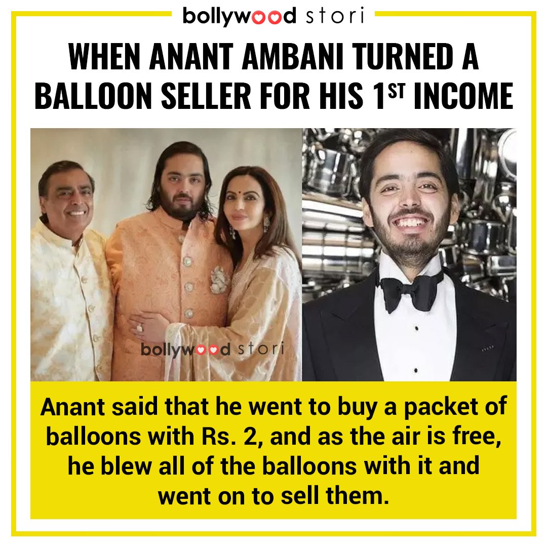 Throwback: When Anant Ambani revealed that he turned into a balloon seller for his first-ever income

Follow @bollywoodstori 😎
.
.
#bollywoodstori #anantambani #mukeshambani #nitaambani #bollywoodnews #throwback #bollywoodgossip #radhikamerchant #bollywoodstyle #bollywoodmemes