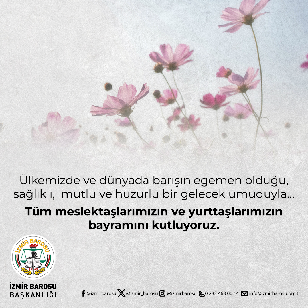 Ülkemizde ve dünyada barışın egemen olduğu, sağlıklı, mutlu ve huzurlu bir gelecek umuduyla... Tüm meslektaşlarımızın ve yurttaşlarımızın bayramını kutluyoruz.