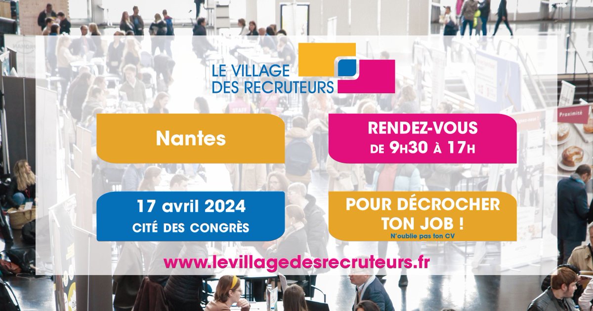 [📆 LE VILLAGE DES RECRUTEURS A NANTES LE 17/04]
Vous êtes à la recherche d’un emploi ou d’une formation ?
Venez rencontrer les entreprises de la région pour plus de 1 500 offres à pourvoir
Evènement gratuit sans inscription
👉 bit.ly/3wd6ynC