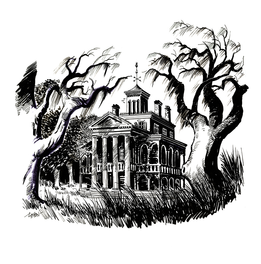 #HauntedMansion #HauntedHouse #RobertEHoward #PigeonsFromHell 
Haunted Manor ink sketch.  Robert E. Howards PIGEONS FROM HELL story was on my mind when I was drawing the trees.