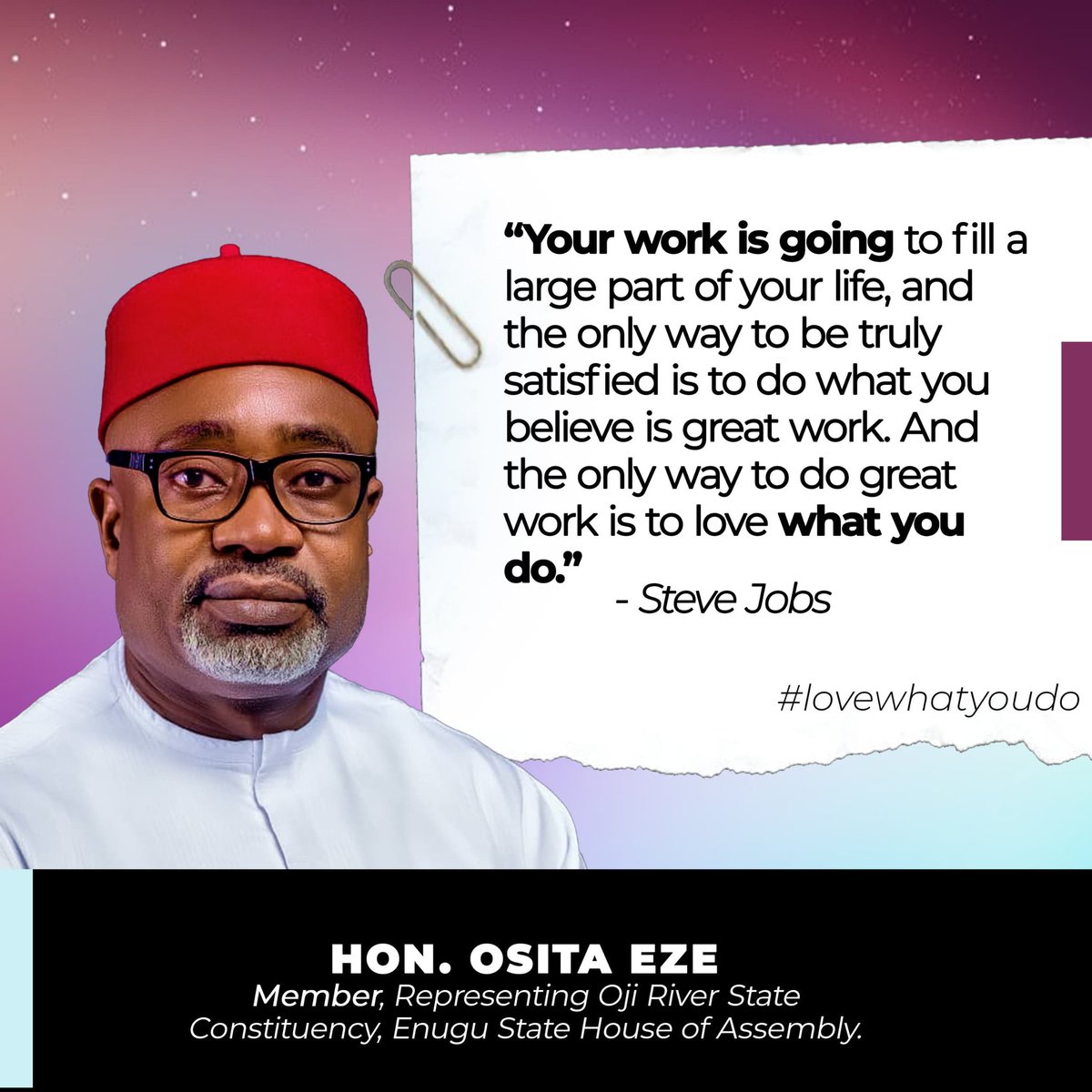 Your work fills a significant portion of your life. Find satisfaction by doing what you believe is truly great work. Remember, the key to greatness lies in loving what you do. 💼❤️ #WednesdayWisdom #PassionDriven #LoveWhatYouDo