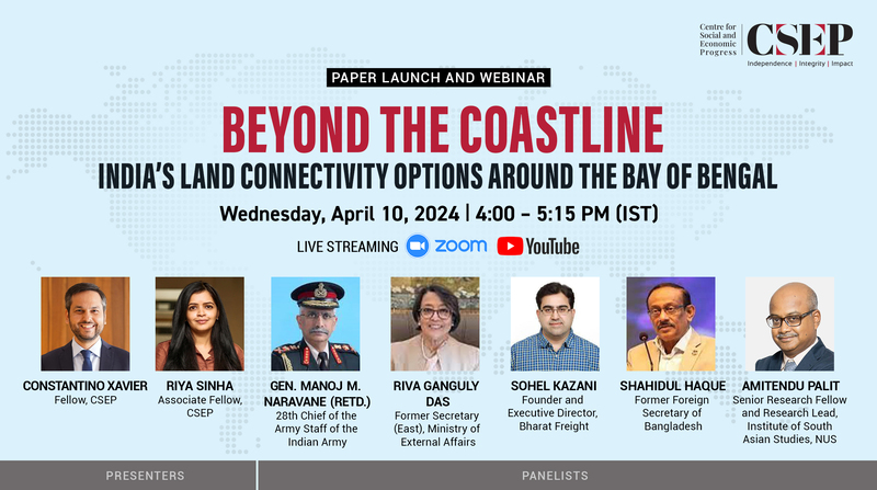 #HappeningToday | 4 PM
Don't miss the webinar to launch the paper 'Beyond The Coastline: India’s Land Connectivity Options Around The Bay Of Bengal' by @_RiyaSinha & @ConstantinoX.

@ManojNaravane @rivagdas @SohelKazani @shahidulhaqueBD @Amitendu1 

RSVP👇
us06web.zoom.us/webinar/regist…