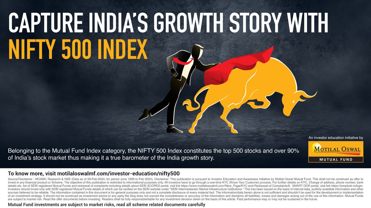 An effective mix of large, Mid, and small-cap stocks makes the Nifty 500 index a vast library of the Indian corporate world, offering a diverse range of sectors, stocks, and market opportunities. Click here to know more: tinyurl.com/bvtyns24 #nifty500 #nifty500index