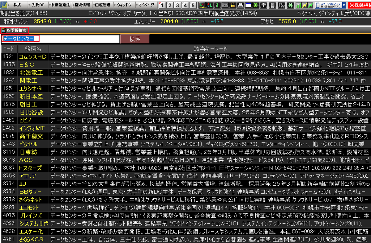 marketmaker7's tweet photo. 銘柄探しに超便利！！
無料で四季報キーワード検索

マイクロソフトの約4400億円データセンター投資で、さくらインターネットが急騰しましたが、以下のサービスを使えば、「データセンター」関連を一気に検索可能！
#PR https://t.co/IqHJ4e6YaY
記事内の文字を全部網羅して検索できるのがスゴイ！ https://t.co/D4yeGr8SBm