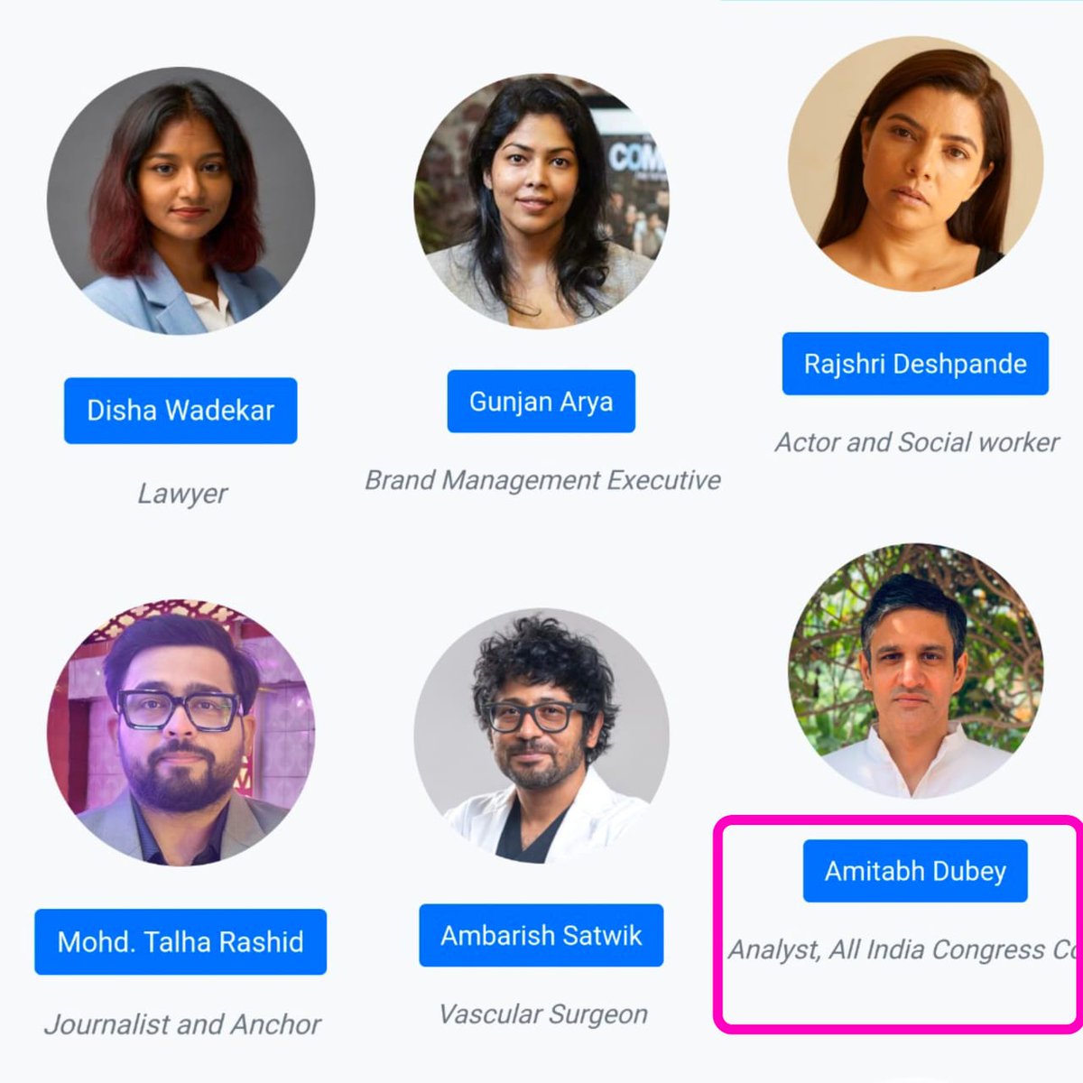 These are few of the people who were invited in this 8th-9th April event

Just for ur little help
Amitabh Dubey associated with Congress
Gunjan Arya works with Vijay Nair's OML Entertainment

Biodata of rest of the people you can also get easily