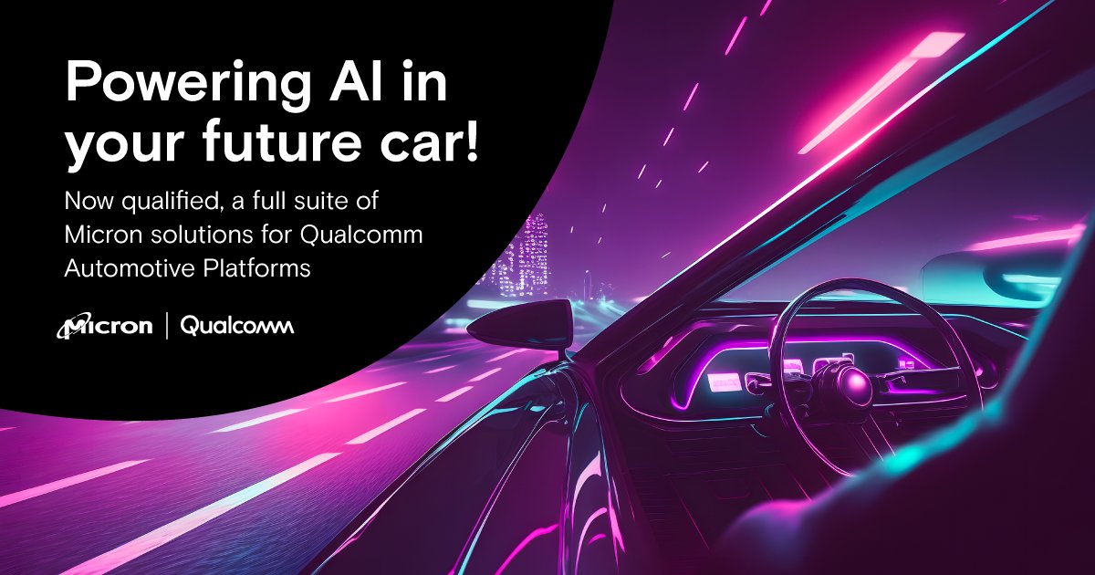 Micron’s automotive-grade solutions are now qualified for @Qualcomm’s 4th Gen Snapdragon® SoCs! Learn how we are powering the future of automotive services. bit.ly/3xvVLpm