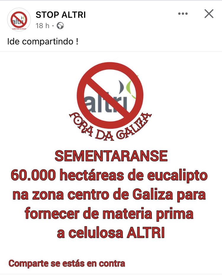 MonchoGallecia's tweet photo. Partilha se estás en contra:
Sementaranse 60.000 novas Hectares de eucalipto no corazon de Galiza pra formecer a Celulosa de GreenFiber (AlTRI), com a complicidade do @ppdegalicia .
Imos dicirlle nom a o PpdeG de @AlfonsoRuedaGal
#StopAltri https://t.co/v8w3w1sMdq