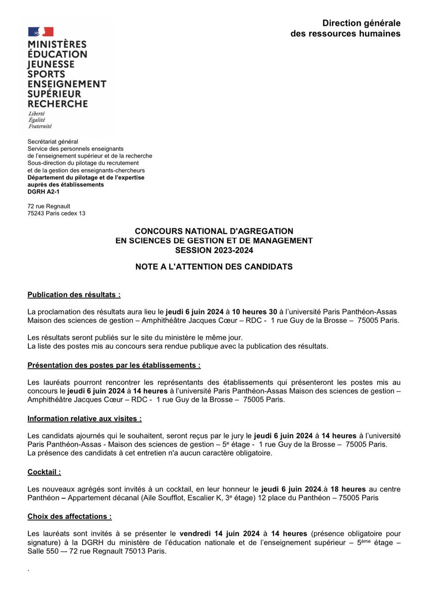 [Agrégation, 2023-2024]

CONCOURS NATIONAL D'AGREGATION
EN SCIENCES DE GESTION ET DE MANAGEMENT SESSION 2023-2024
NOTE A L'ATTENTION DES CANDIDATS

À consulter sur le site du Ministère de l'Enseignement supérieur et de la Recherche 

enseignementsup-recherche.gouv.fr/fr/les-concour…