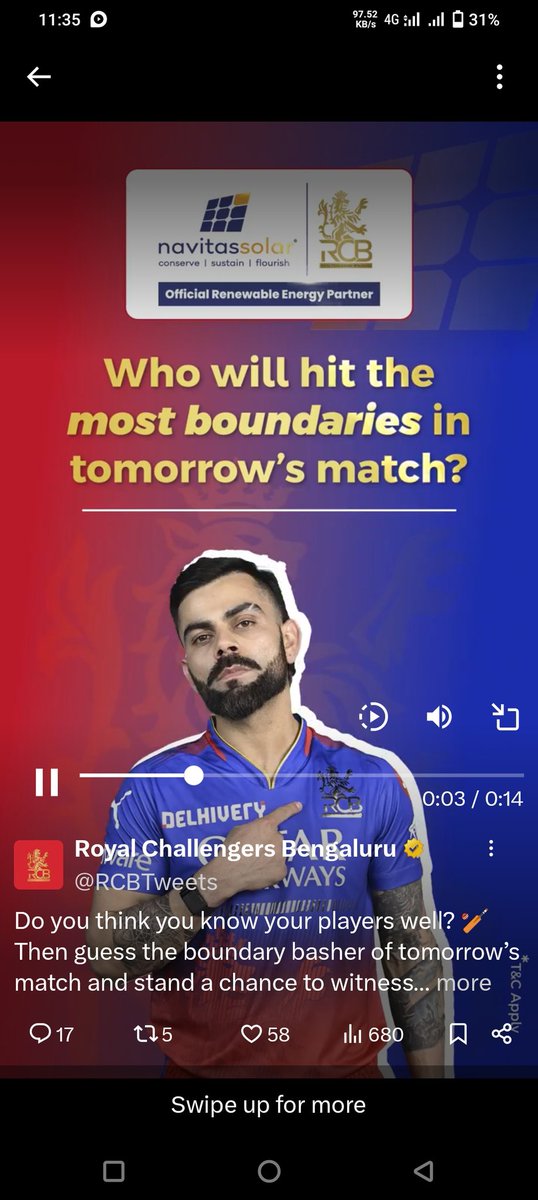 @RCBTweets @navitas_solar King only ಕಿಂಗ್ ಮಾತ್ರಾನೆ ಹೊಡಿಯೊದು ನಕ್ಕನ್ ಚಿಂದಿ ಮಾಡೊದು @RCBTweets @NavitasSolar @DarshanKolara @raj_hanumanth @MaluruShashi