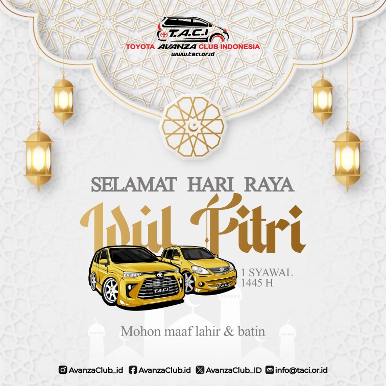AvanzaClub_ID's tweet image. Keluarga besar Toyota Avanza Club Indonesia (TACI) mengucapkan:
Selamat Hari Raya Idul Fitri 1445 H.
Mohon maaf lahir dan bathin.
#idulfitri1445hijriyah #idulfitri #LebaranTACI #ToyotaAvanzaClubIndonesia #TACI #drivingwithmanners