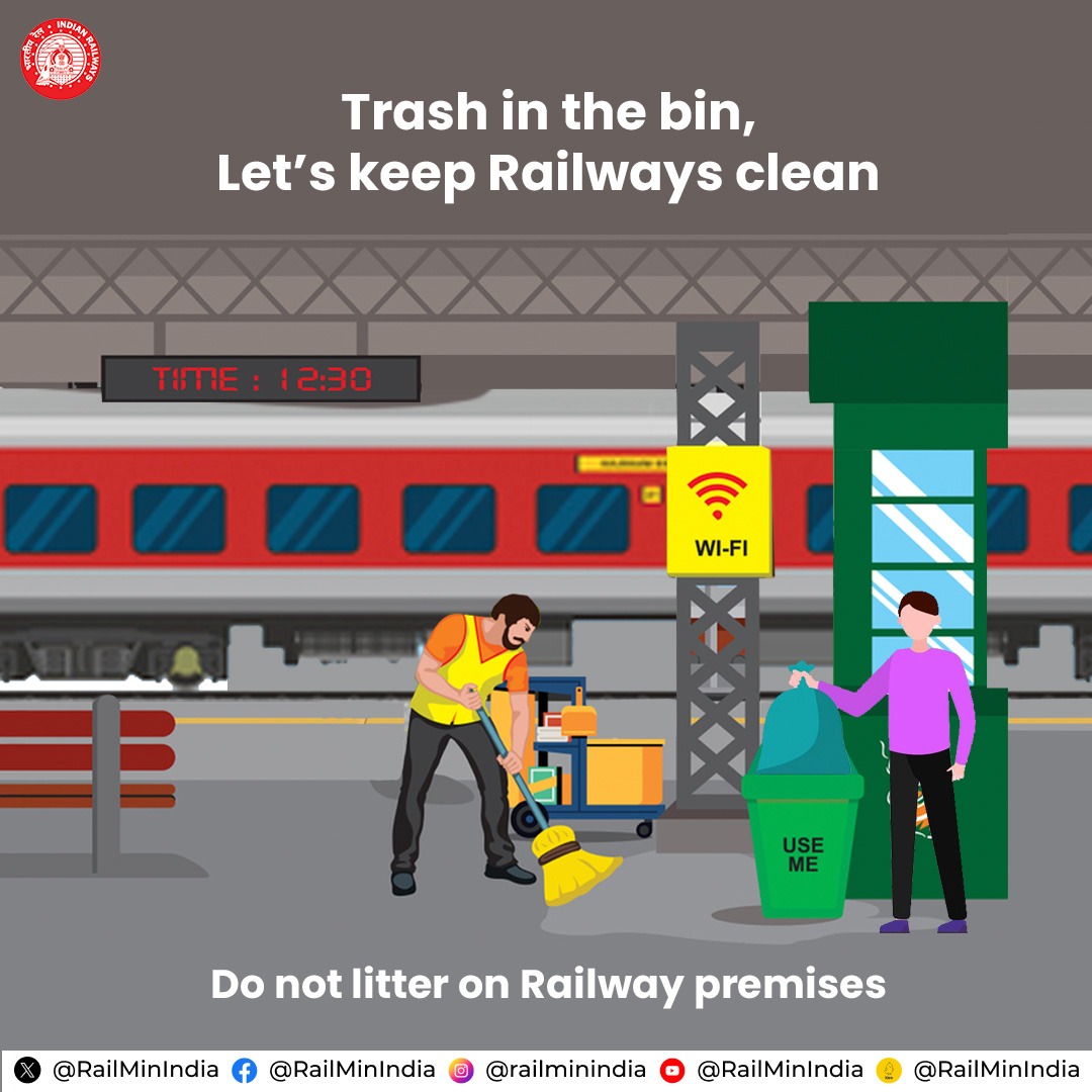 Dispose of your waste responsibly and do your part as a #ResponsibleRailYatri.🗑️✅