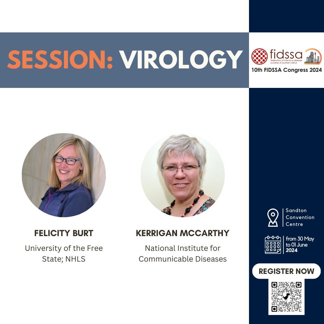 Virus lovers! #FIDSSA2024 is happening SOON🦠 Register now buff.ly/3TOotsT! Don't miss out on this exciting virology session with Felicity Burt, Kerrigan McCarthy and others! 🗓️ 30 May - 1 June, Sandton.