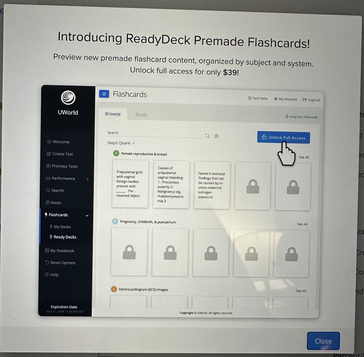 UWorld just released their Premade Flashcards!!! 🎉💯You can unlock that option for $39.